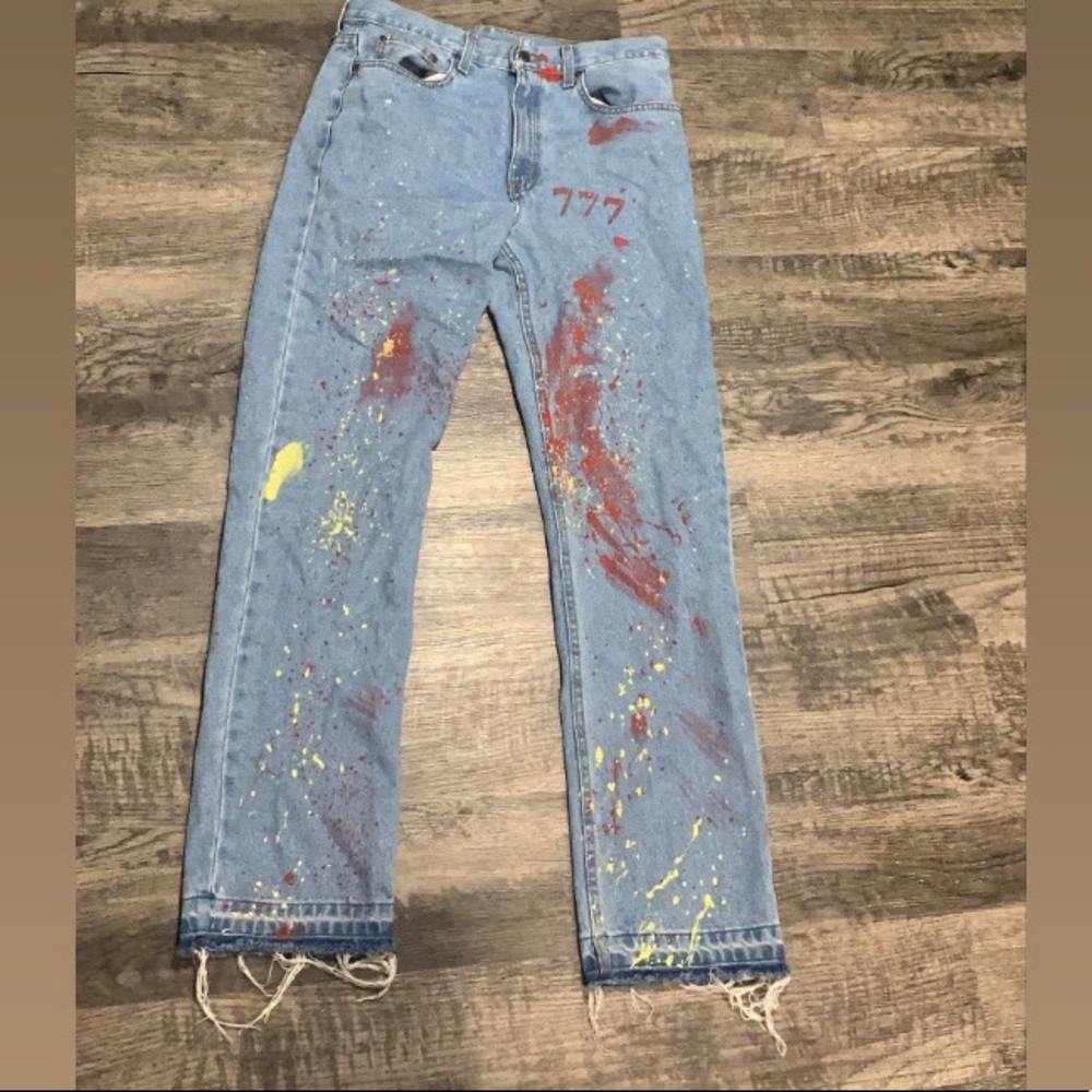 Custom splatter paint angel number jeans